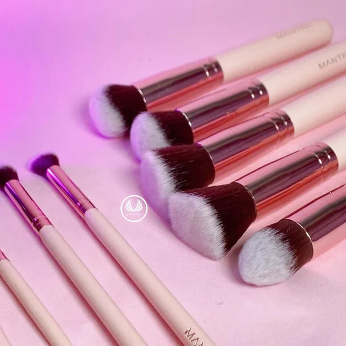 Kit de Brochas Mantra X10 Mini Viajero Rosadas